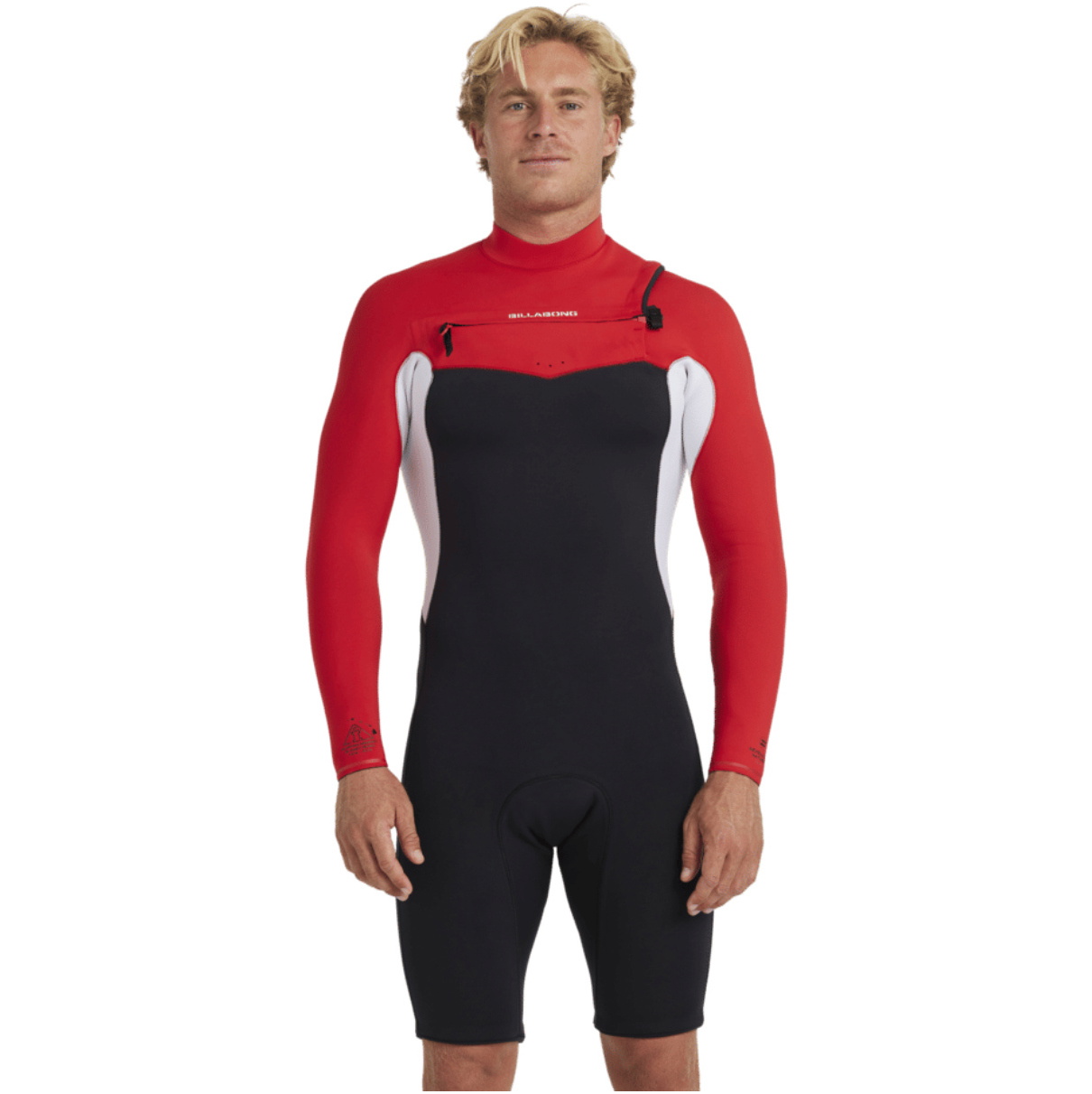 2026 Billabong Mens Revolution Natural AI 2mm Long Sleeve Chest Zip Shorty Wetsuit ABYW400128 - Deep Red